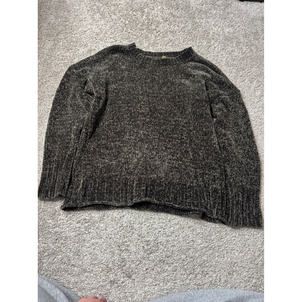 Seven7 Chenille Knit Sweater Mens Large Olive Green Black Marled Crew Neck